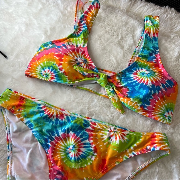 NEW Cabana Del Sol Rainbow Tie Dye Matching Bikini Set Size Large - Picture 2 of 7